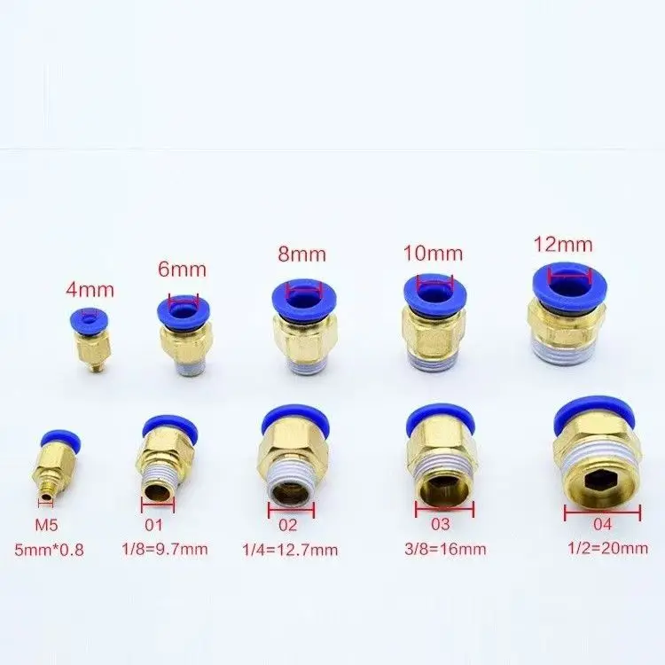 

5PCS Pneumatic Fitting Connectors PC 4/6/8/10/12mm Thread 1/8 1/4 3/8 1/2 Air Hose Fittings Pipe Quick Connector Accessories