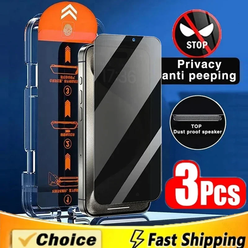

Dust Free Installation Privacy Screen Protector for IPhone 16 15 14 13 12 11 Pro Max Mini 7 8 15 16 Plus XS X XR Anti-Spy Glass
