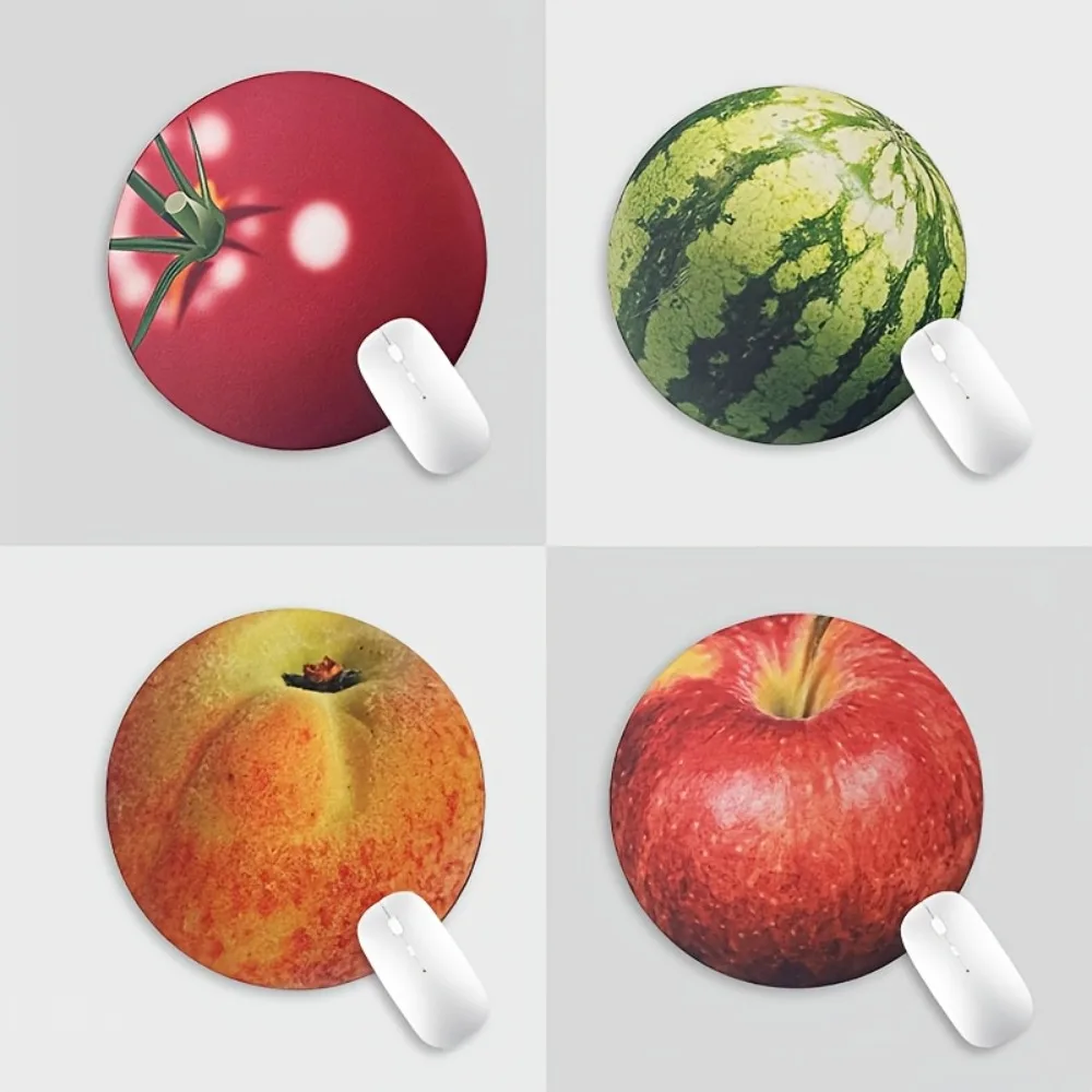 Creative Fruit Mouse Pad Small Round Office and Home Anti-Slip Mouse Pad in Watermelon, Yellow Peach, Apple and Tomato Shapes