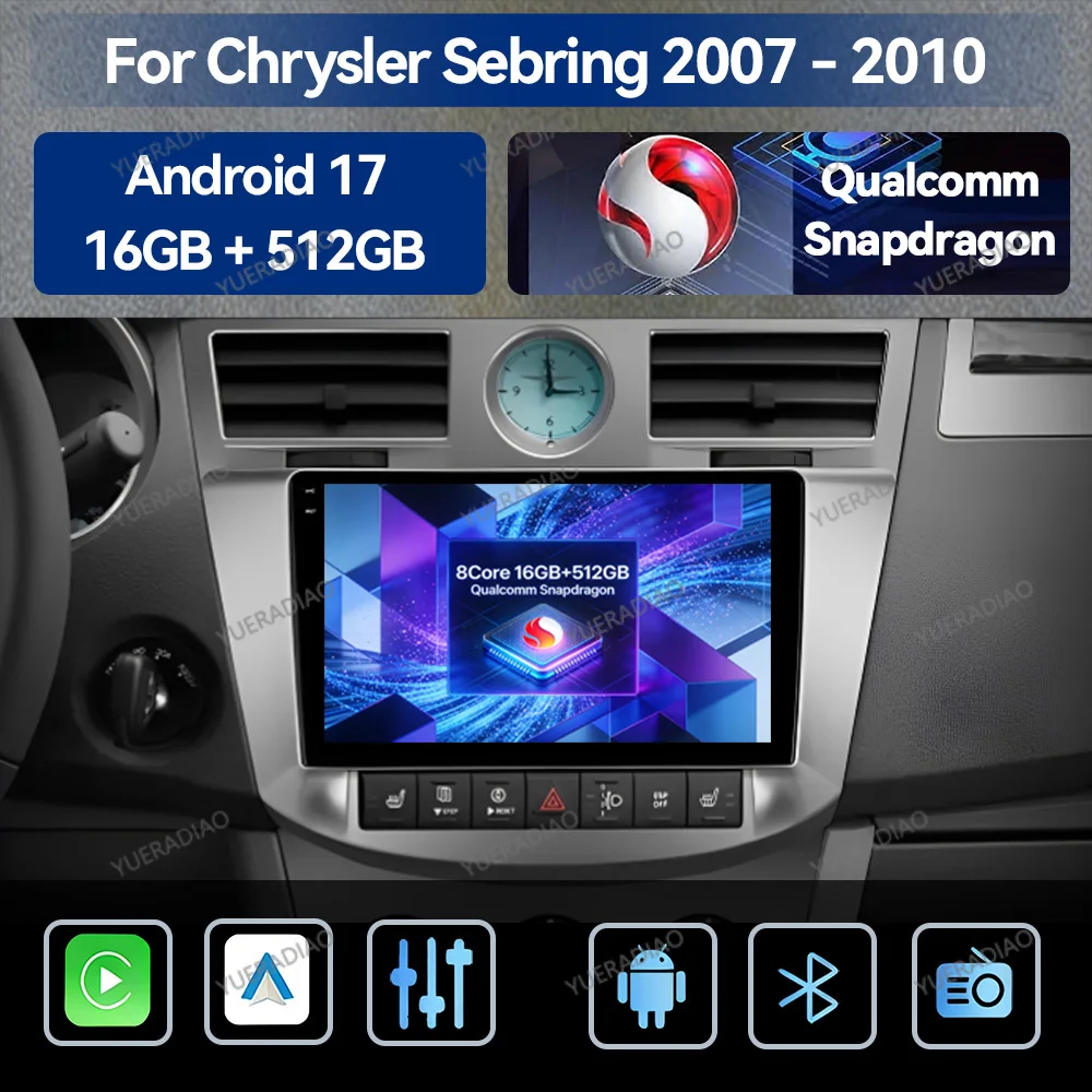 Radio para Auto Android 17 para Chrysler Sebring 3 JS Cirrus 2007 - 2010, Reproductor Multimedia Qualcomm con GPS, Navegación, 4G, WIFI, 2DIN, QLED, BT
