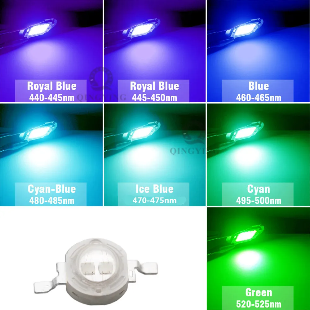 10-50pcs High power 5W blue light dual core simulated lumen lamp bead LED green light blue 450nm470nm480nm490nm520nm535nm