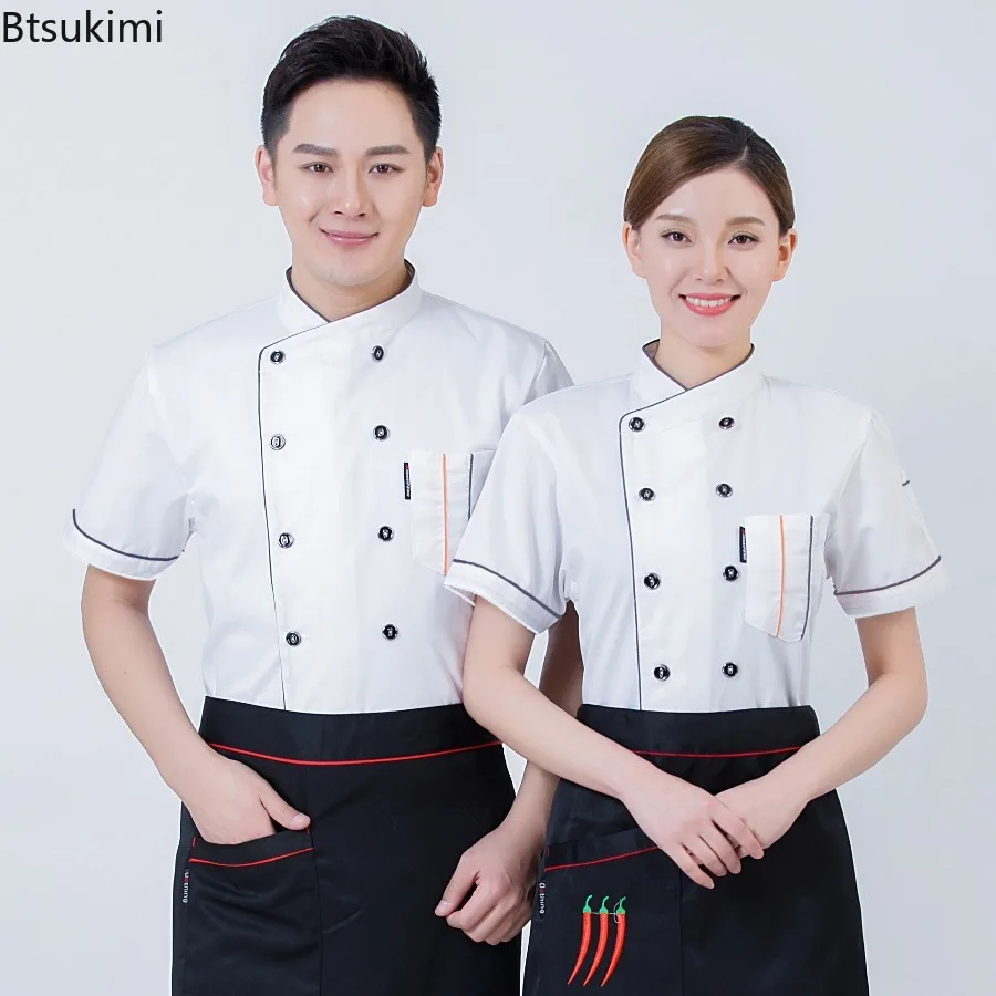 Lightweight Short Sleeve Chef Jackets Breathable Kitchen Workwear Hotel Cafe Bakery Long Sleeve Chef Work Coats Uniforms for Men