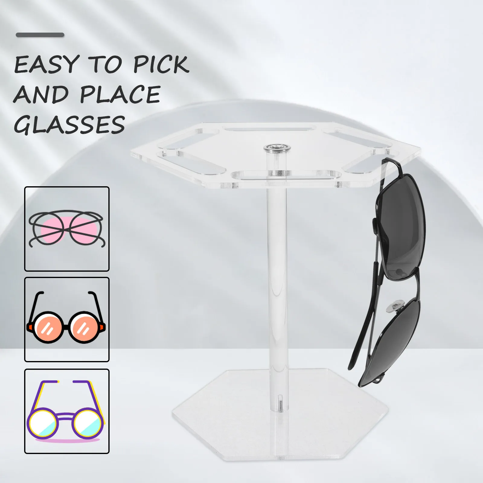 Acrylic Rotating Sunglasses Display Stand Eyewear Organizer Holder Desktop Glasses Rack for Sunglasses Storage & Decor