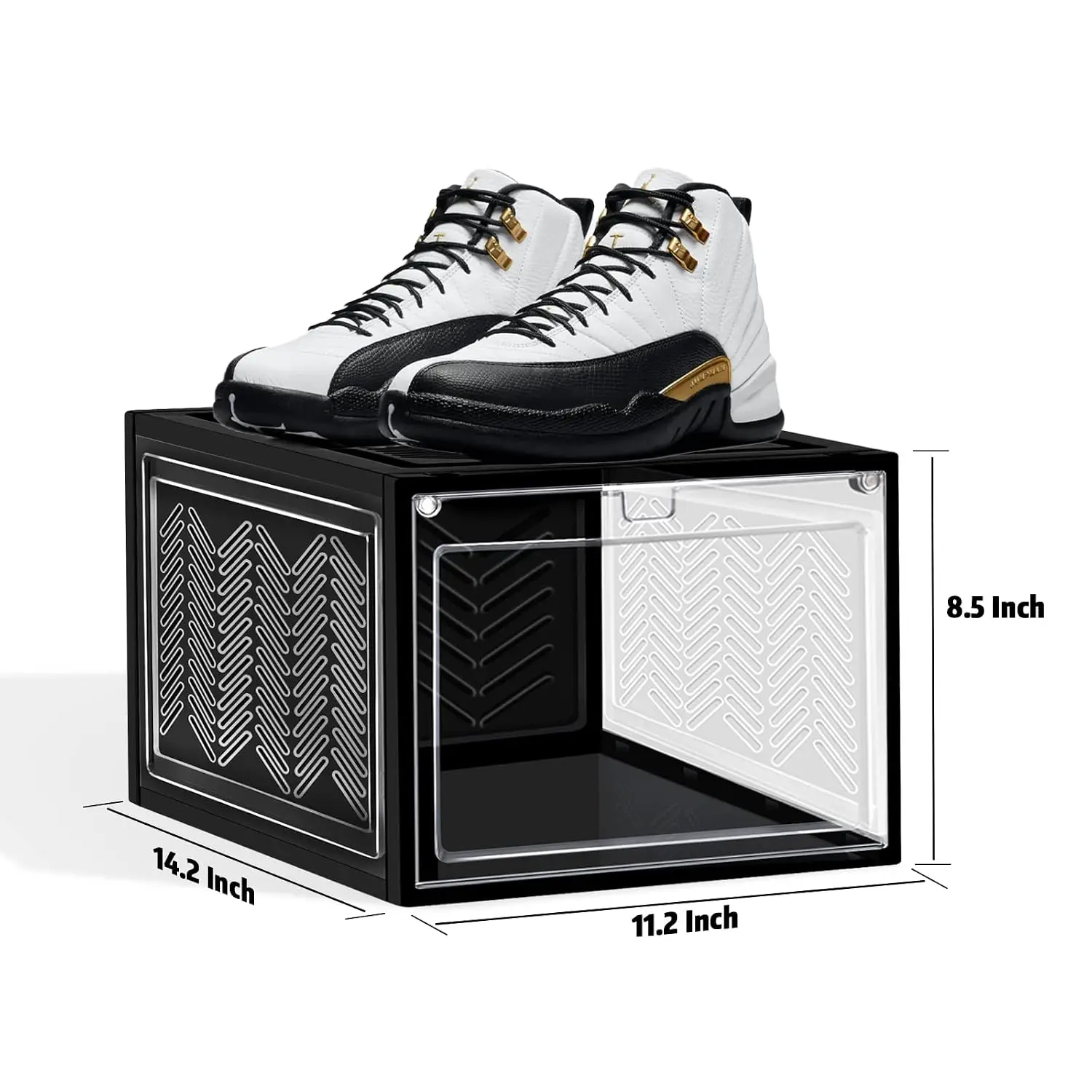 Clear Plastic Stackable Shoe Storage Boxes with Drop Front, Large Hard Organizer for Closet & Boots, 12 Pack, Customized