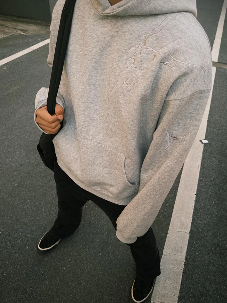 

Cleanfit Heavyweight Hoodie Men's American High Street Trend Lightning Embroidery Sweatirt Casual Comfortable Long Sve