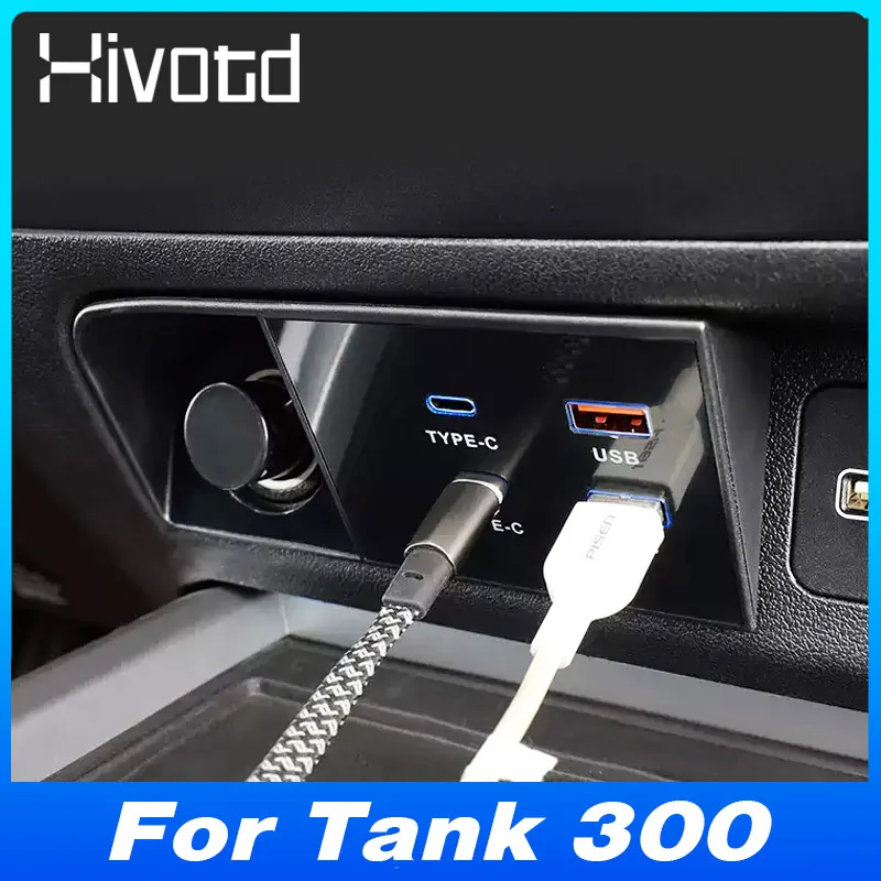 

For GWM Tank 300 Car Docking Station USB HUB Type-C Multi-port Fast Cell Phone Charger Adapter Splitter Accessories 2021-2025