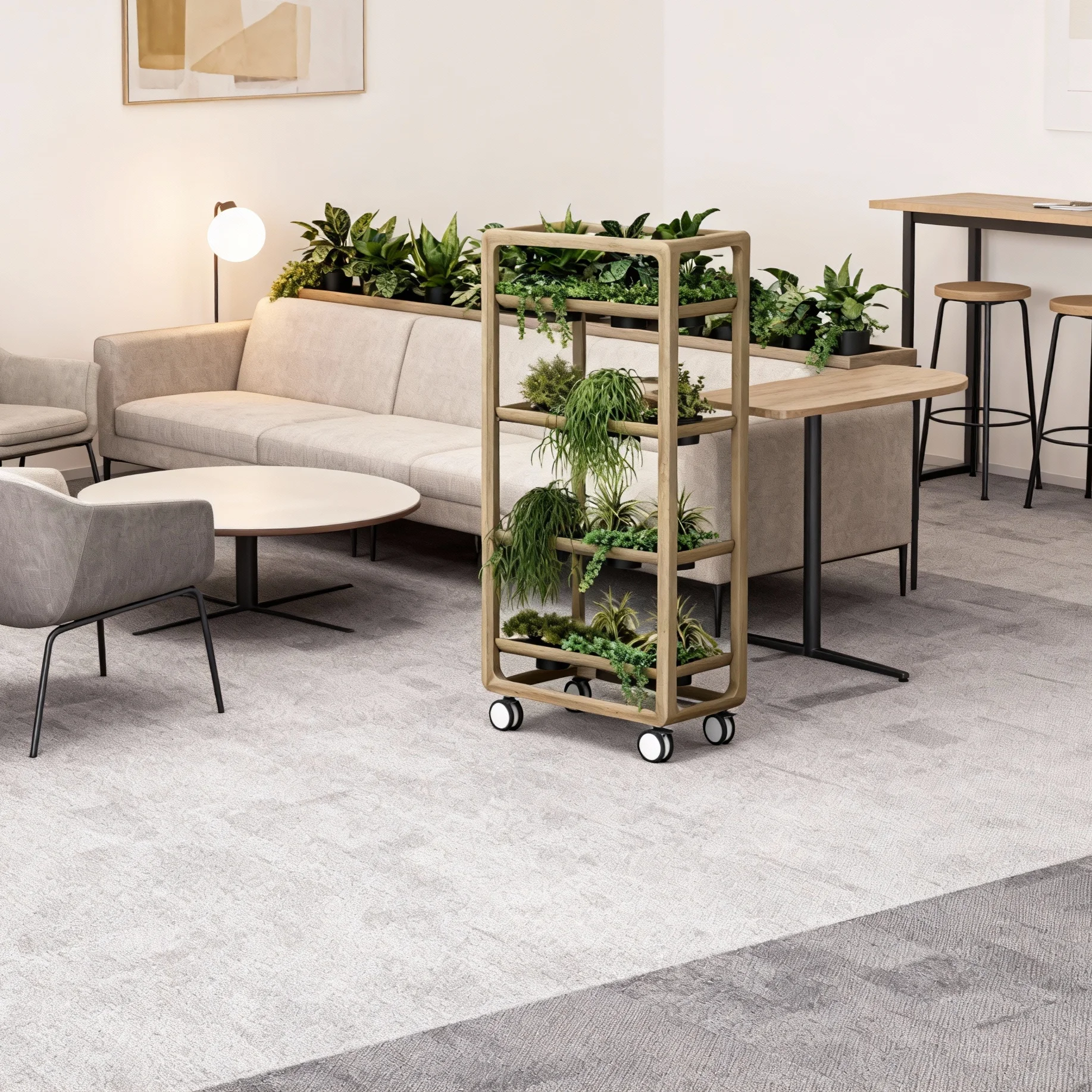 

Wheeled Solid Wood Office Furniture Plant Room Divider Modern Vertical Garden Shelf Locking Casters Eco-Friendly School