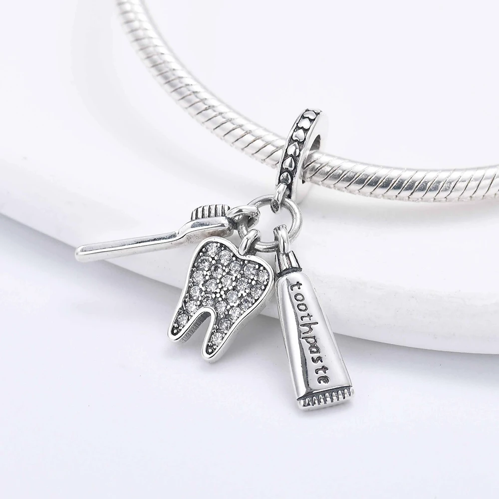 925 Sterling Silver Protect Teeth Hair Dryer Hairstyle Pendant Charm Beads Fit Necklace Bracelets KeyChain DIY Jewelry For Woman