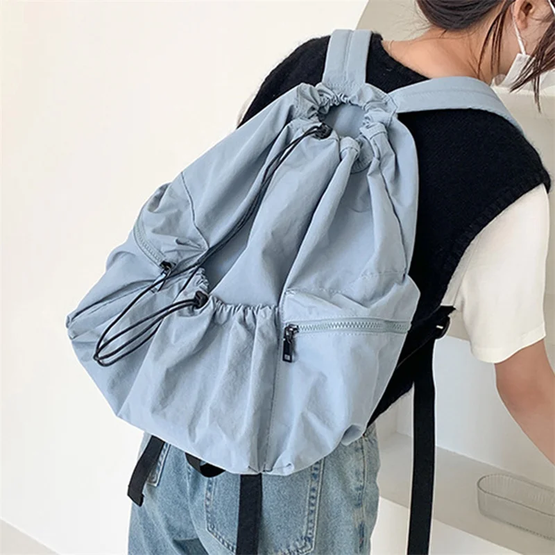 Fashion Ruched Drawstring Backpacks for Women Aesthetic Nylon Fabric Women Backpack Light Weight Students Bag Travel Female Bag