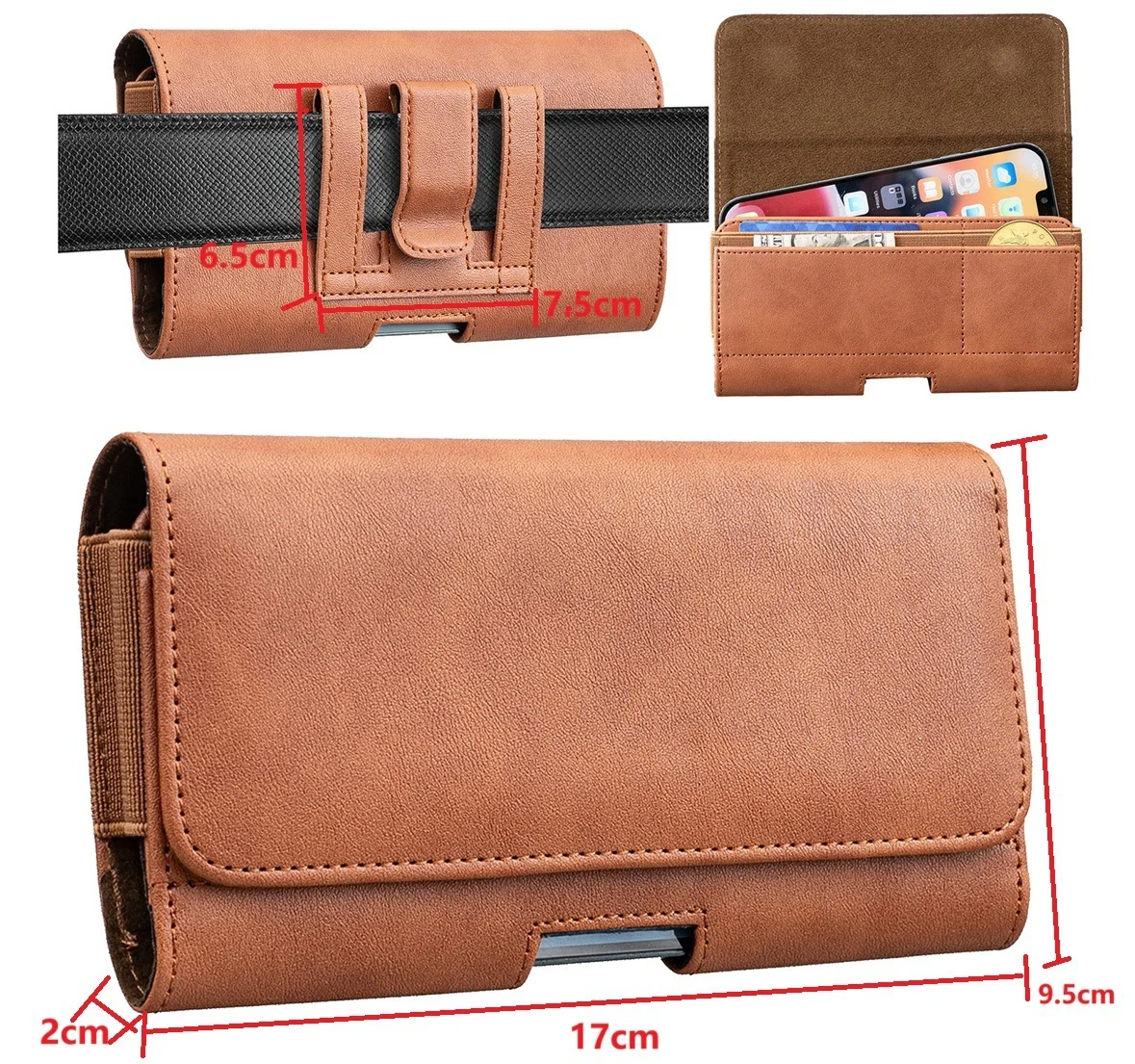 New Multifunctional Horizontal Belt Clip Carrying Phone Holster with Card Slots for Men & the Elderly, Popular Fashion Accessory