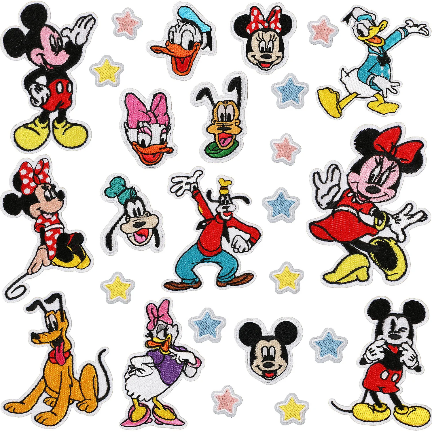 

6/18/26Pcs Anime Mickey Mouse Minnie Donald Duck Patches Fabric Iron on Patches Sew Child Clothes Disney Embroidered Appliques