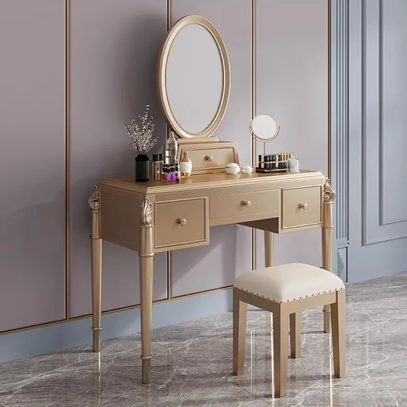 

American light luxury solid wood dresser bedroom luxury princess dressing table dressing table neoclassical European champagne