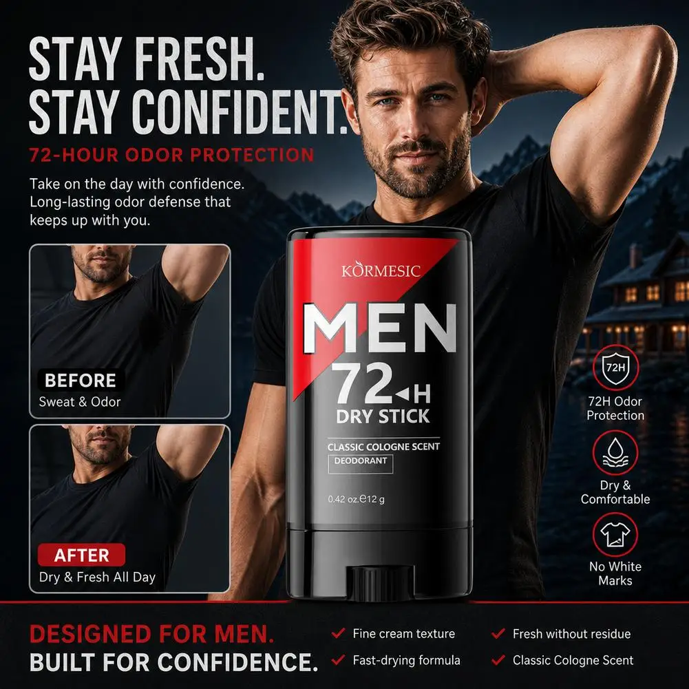 Men's Deodorant Stick Cologne Scent 72H Sweat Control Antiperspirant Stick Pocket Size Portable Odor Protection Body Care Balm