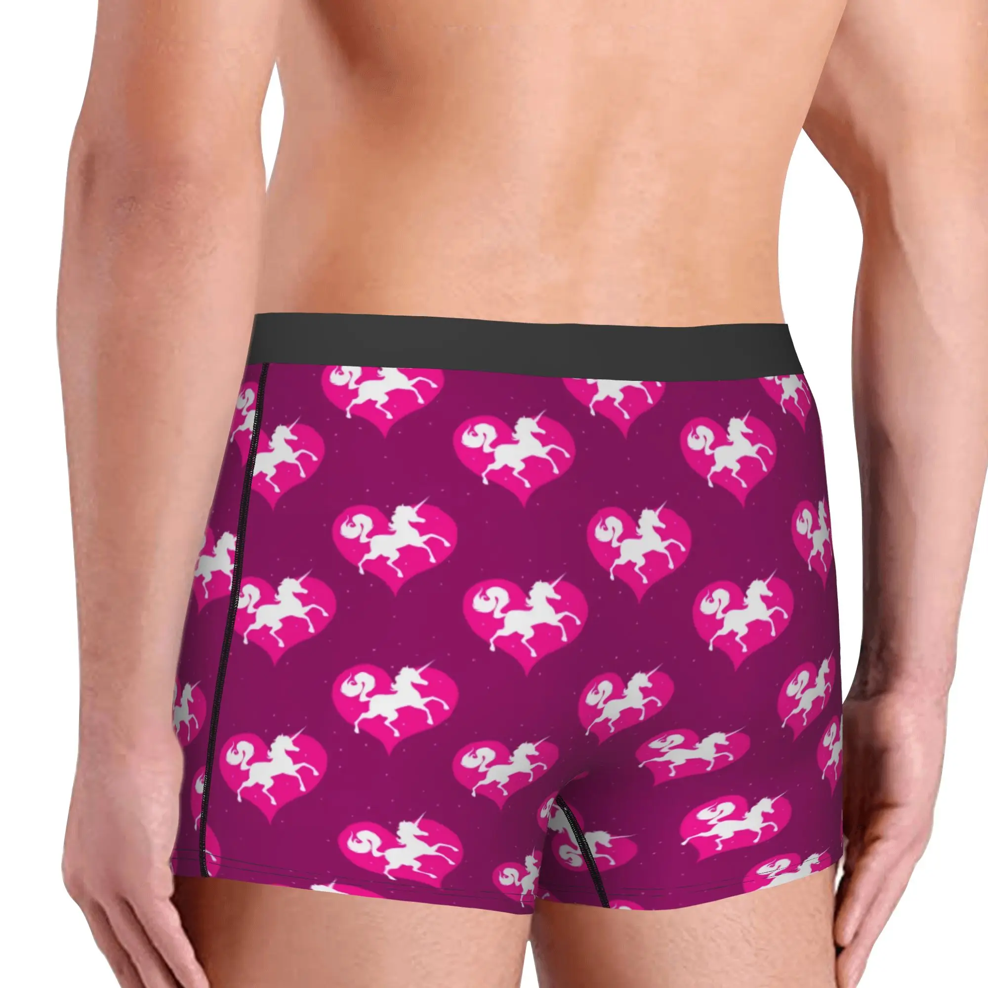 Male Fashion Unicorn Silhouettes on Hearts Underwear  Boxer Briefs Stretch Shorts Panties Underpants