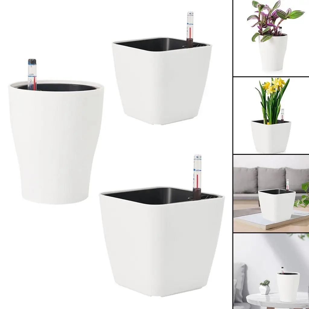 Self Watering Flower Pots White Plastic Plant Pots for Garden Herbs