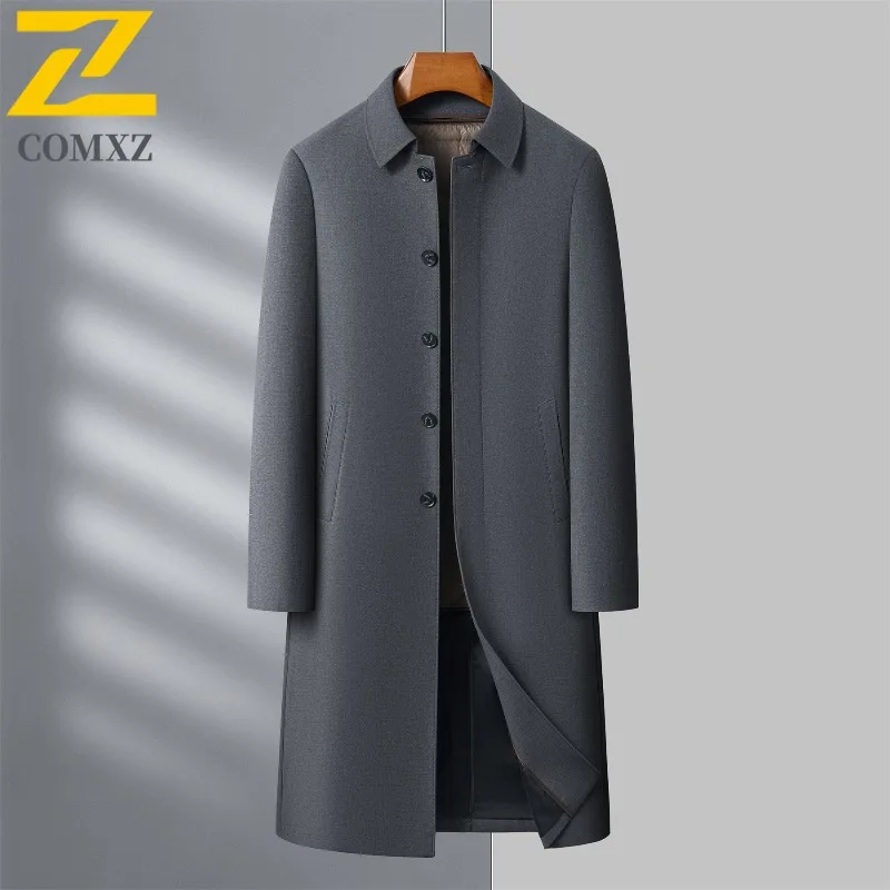 COMXZ موضة الرجال أسفل سترة الراحة في الهواء الطلق مكتب طويل الركبة الدافئة خندق معطف عادية انفصال الداخلية بطانة الشتاء معطف مبطّن