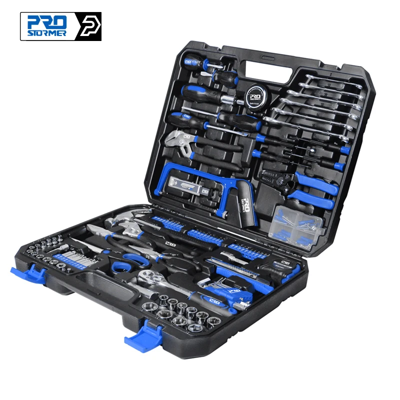 198Pcs Hand Tool Set DIY Home Repair Tool Kit Woodworking Tools Bag Car Repair Tool Set Wrench Saw Screwdriver By PROSTORMER