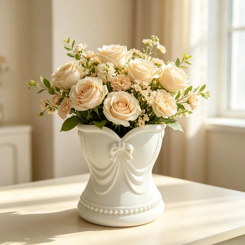 White Butterfly-Shaped Waist-Style Vase, Girly Decorative Flower Vessel, Multifunctional Desktop Makeup Brush Holder, Elegant Desktop Ornament, Bedroom Vanity Table Decoration