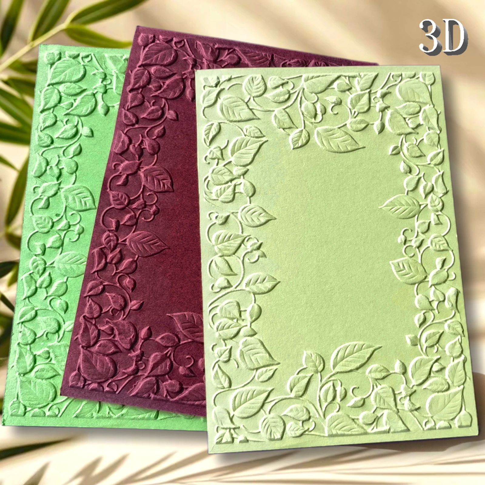 Carpeta en relieve 3D texturizada de 1 pieza más vendida popular con patrón "Fresh Natural Wind Green Leaf Frame" - plástico duradero, cla