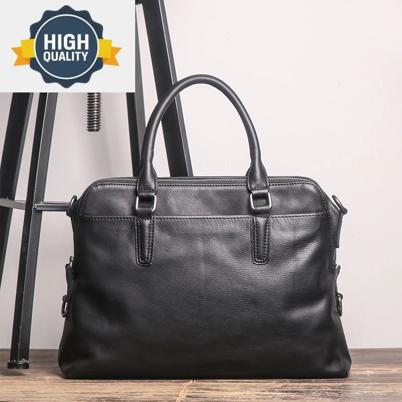 Maletín de alta calidad para hombre, bolso de cuero para portátil, capa superior, informal, hombro diagonal, negocios grandes