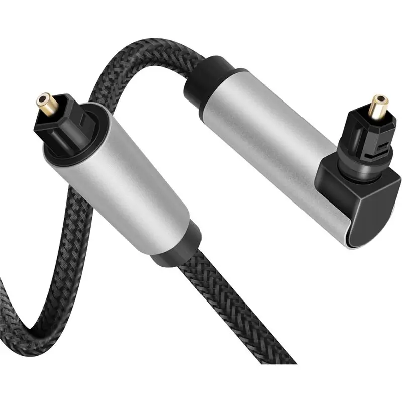 Right Angle 90 Degree Optical Audio Cable, Toslink Digital Fiber Fibre Optic Cable For Soundbar, TV, Home Theater- 2M Length-ABV