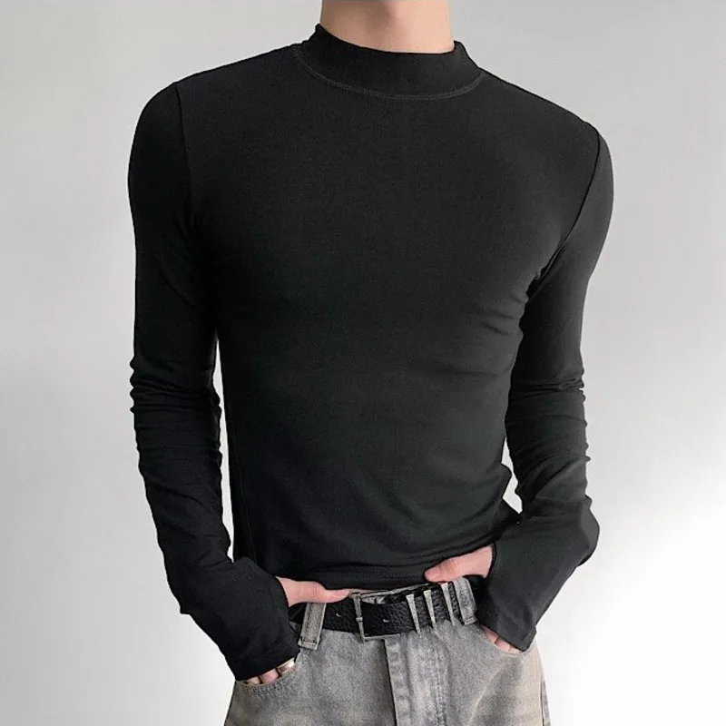 WVGA Tops Spring Autumn New Man O-Neck Cotton Trendy Design Niche Chic Casual Finger-Cot Slim Long Sleeve T-shirt Ins Y2K W11860
