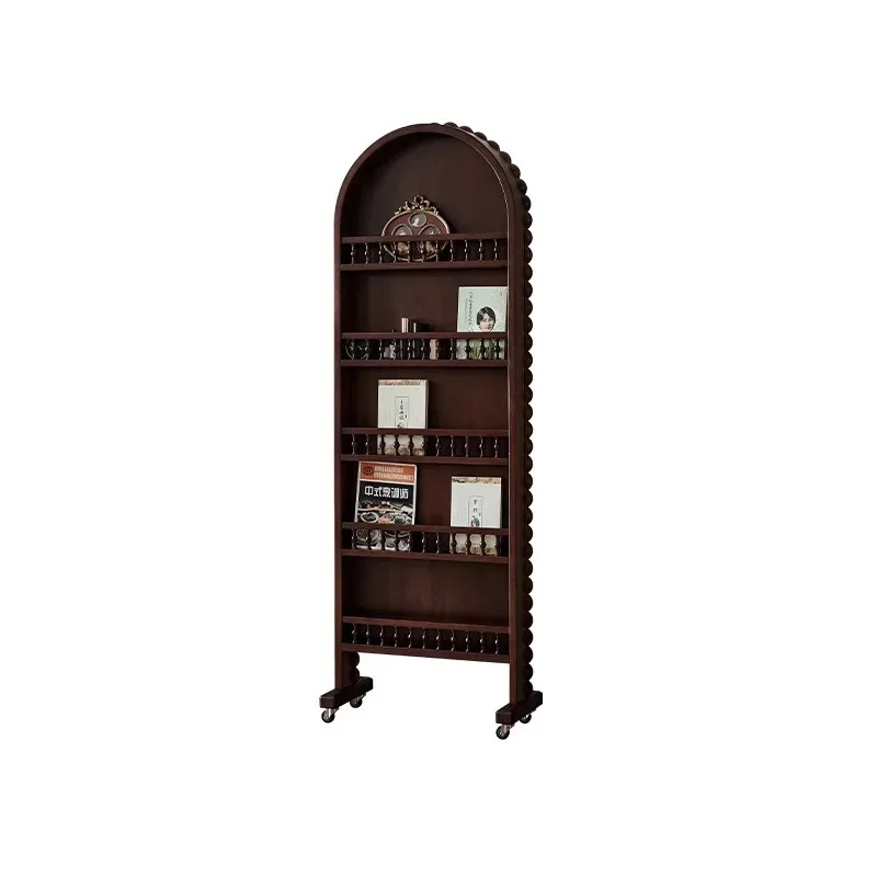 

French antique retro full-body mirror magazine bookshelf dual-purpose floor-to-ceiling full-length mirror rotatable with rack
