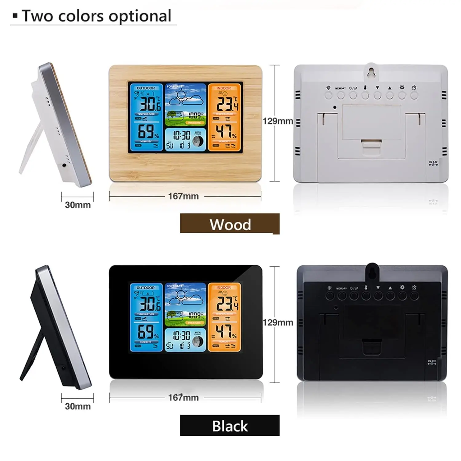 Color Screen Weather Forecast 3373 Bamboo Radio Multi-function Electronic Alarm Clock Radio Frequency Wireless Clock