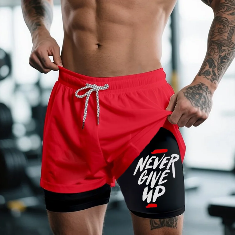 

Вдохновляющие мужские спортивные шорты, летние шорты для бега 2 в 1, компрессионные спортивные быстросохнущие брюки для фитнеса, спортивная одежда Y2K