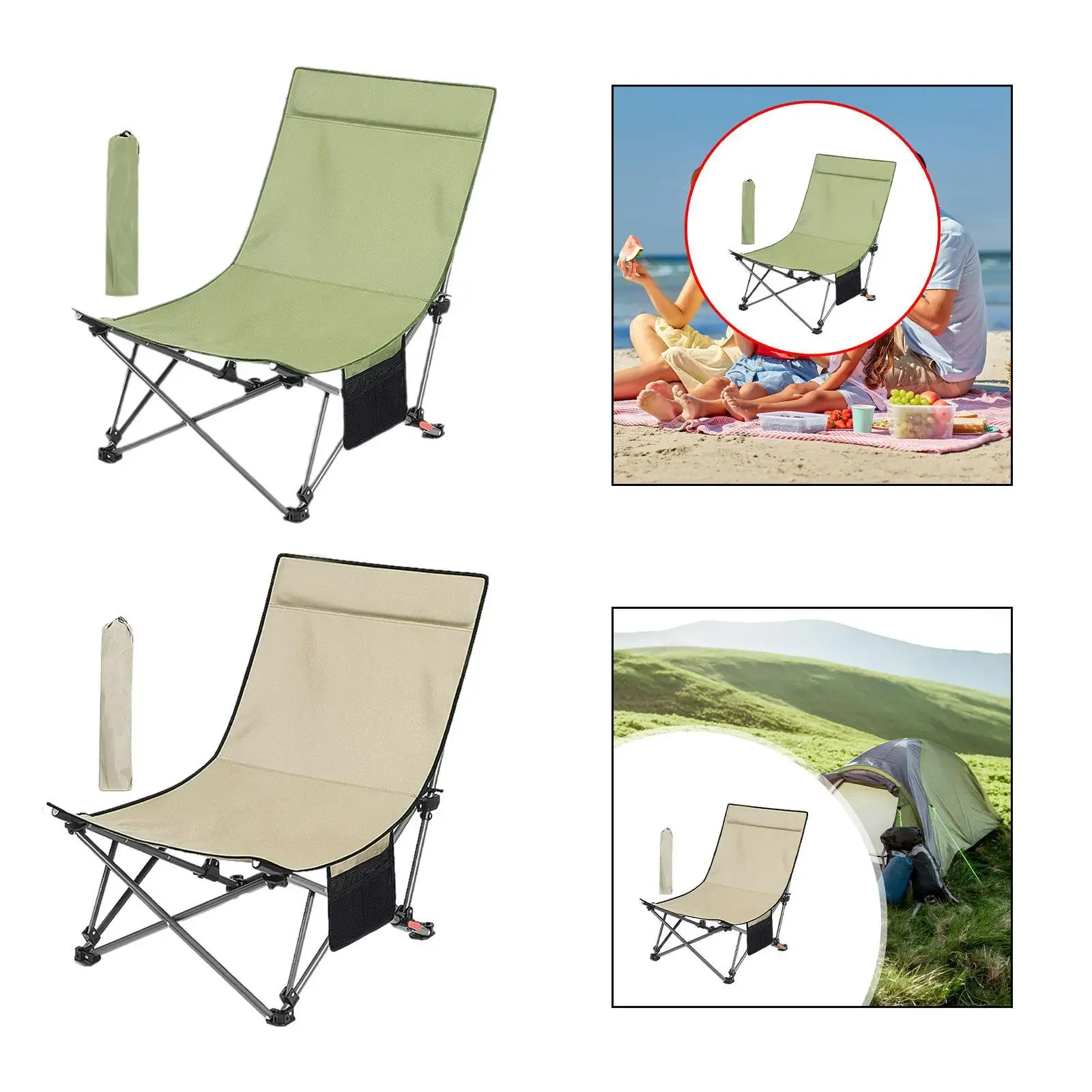 

Camping Chair Folding Chair Adjustable with Padded Headrest Compact Lounge Chair Beach Chair for Travel Outside Lawn Concert