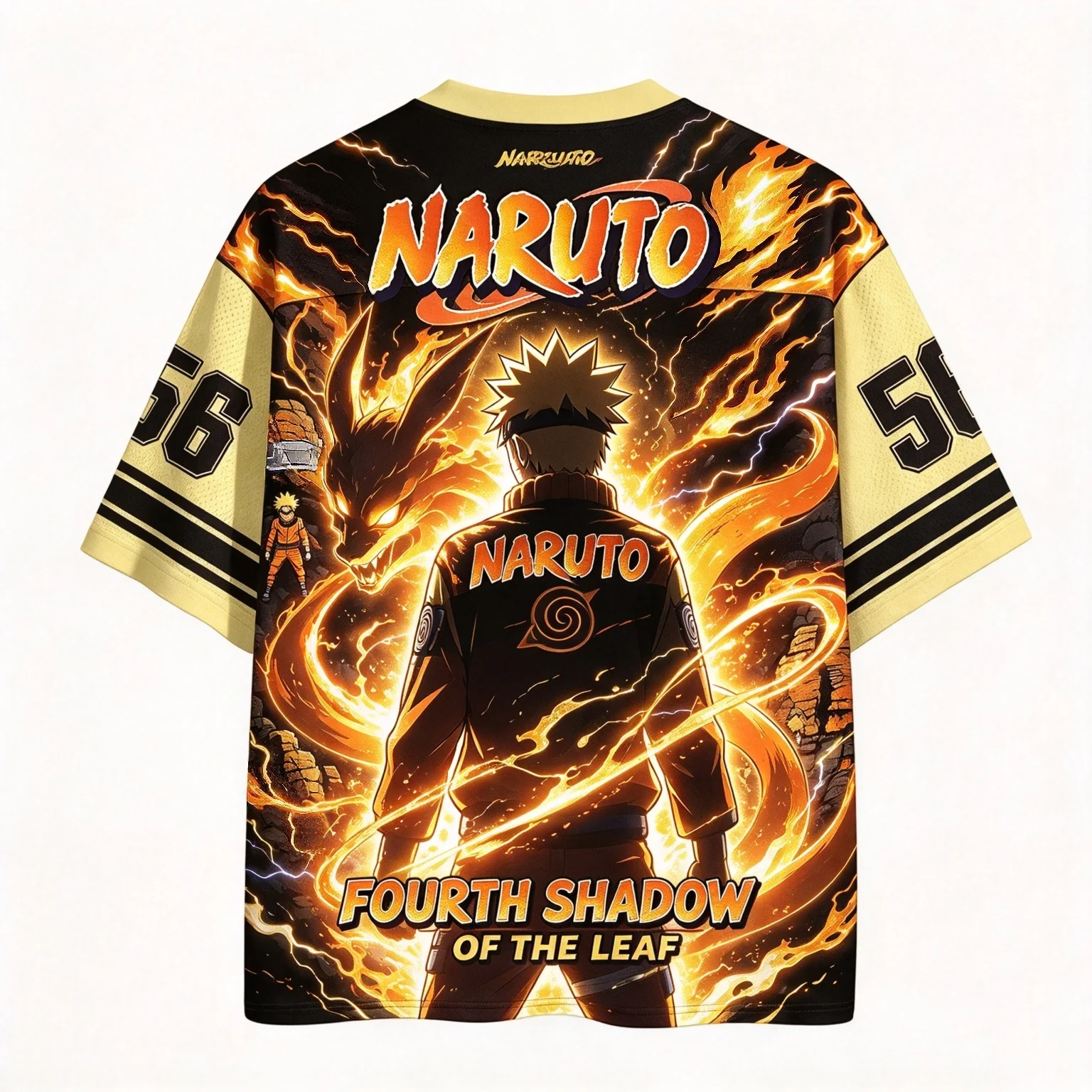 Naruto Uzumaki Nine Tails Graphic Jersey, Unisex V Neck Short Sleeve Tee, Anime Print Mesh Football Jersey Streetwear Top