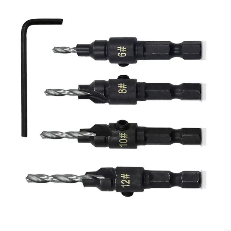 WXTC 4PCS CounternK Głowa wiertła sześciokątna otwór sześciokątny rozszerzający się wiertło nieregularne stolarki