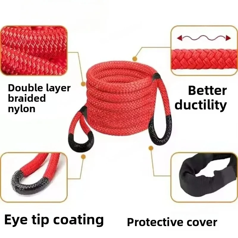 Heavy Duty High Strength Soft Shackle Car Towing Rope Wear Resistant High Elastic for Offroad Outdoor Rescue