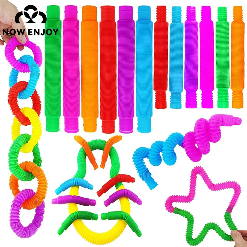 8PCS Colorful Telescopic Pop Tube Stretching Tube Corrugated Tube Children Adult Stress Relief Toy Educational Folding Toys