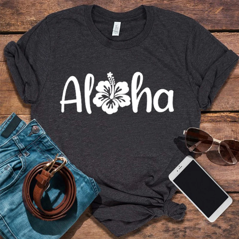 Aloha Flower Tshirt Kawaii Beach Vacation Women Clothing Summer Beach Style T Shirt Korean Vintage Tops Women Clothes