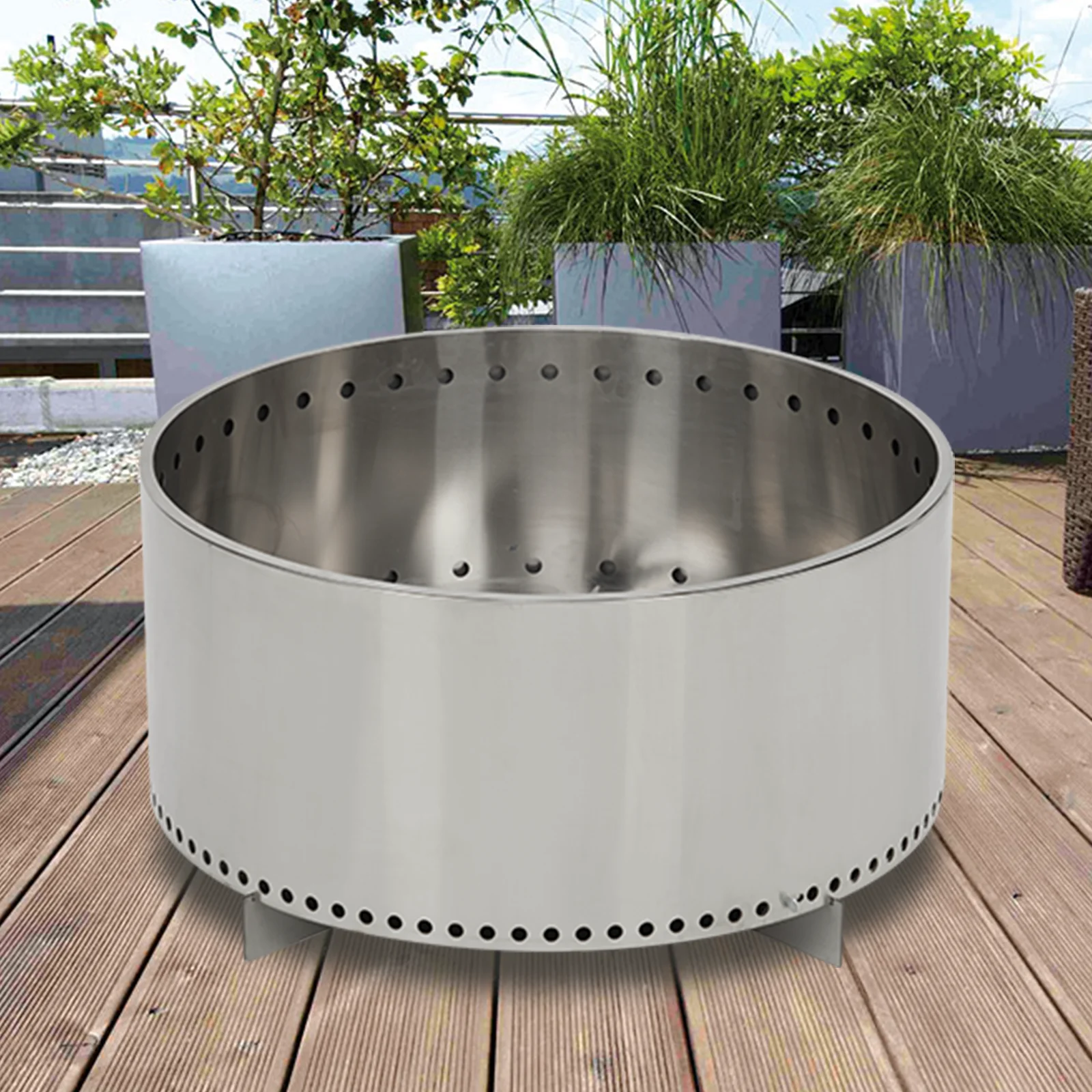 Portable Smokeless Firepit 27Inch Fire Pit for Wood Burning with Stand and Handle, Removable Ash Base, Stainless Steel, for Camping