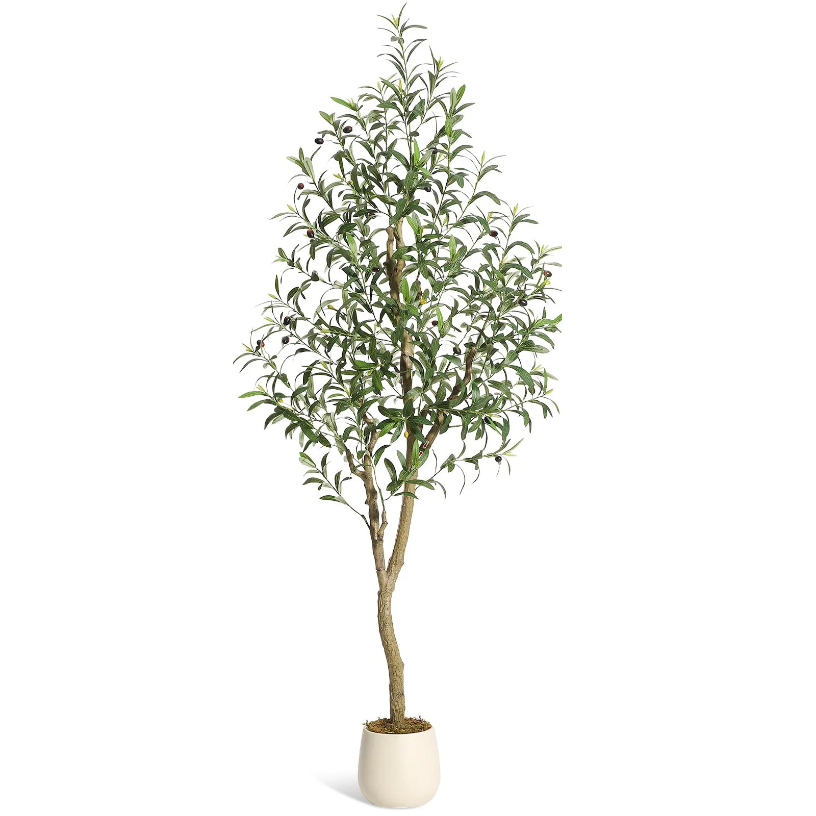 Lebensechter künstlicher Innenbaum - Künstlicher Olivenbaum mit Stamm, Seidenblättern und lebensechten Olivenfrüchten - Künstlicher Pflanzentopf - Dekoration für Zuhause, Büro und Wohnzimmer