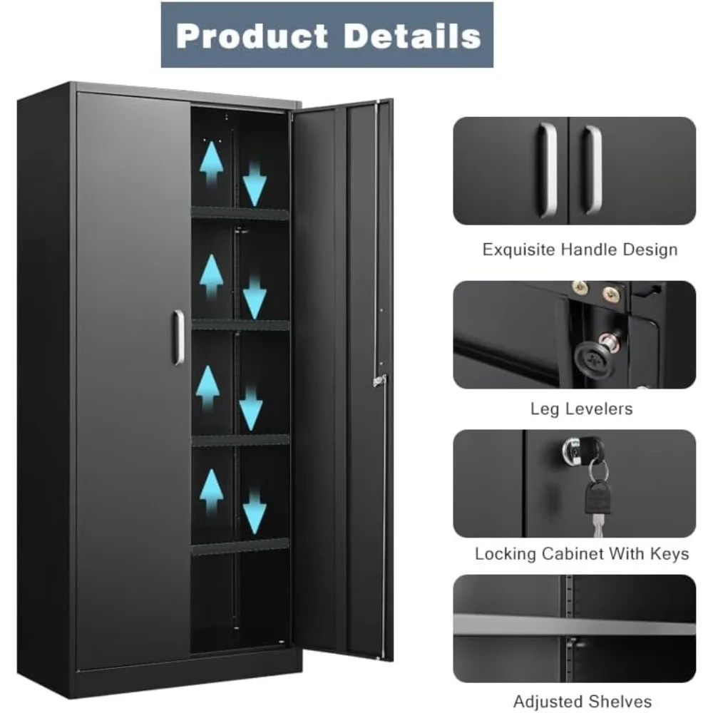 خزانة تخزين معدنية مع أرفف قابلة للتعديل، وخزانة جراج مع بابين قابلين للقفل، وخزانة تخزين المرآب، والمطبخ #5