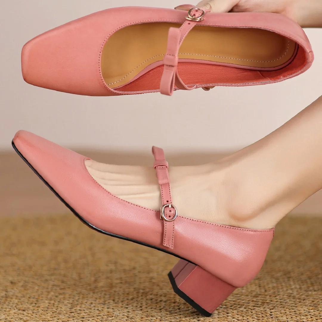 Большие размеры 34–41, женские туфли-лодочки Мэри Джейн из коровьей кожи с металлической пряжкой и галстуком-бабочкой, элегантные женские туфли на среднем каблуке толщиной 4 см