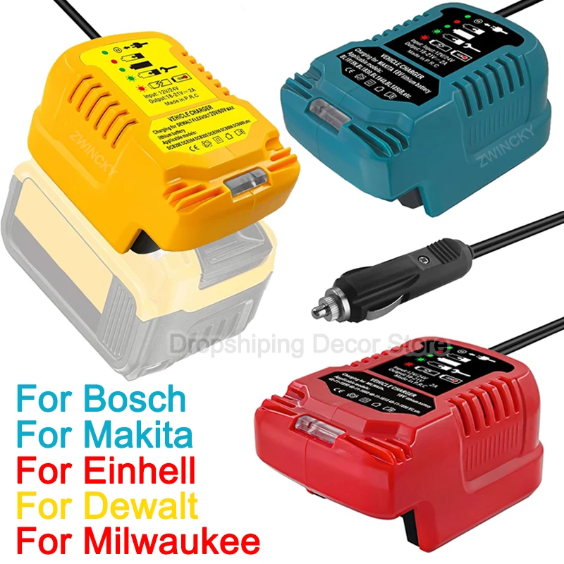 

For Makita/Dewalt/Milwaukee/Bosch 18V Battery Charger Portable Compact Charger Cigarette Lighter Plug Car Charger with Indicator