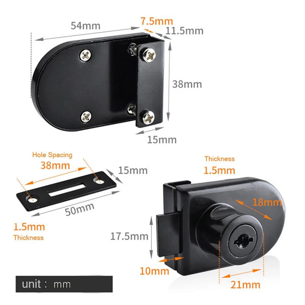 Sliding Glass Door Lock for Metal Display Cabinets Featuring 2 Keys for 58mm Thick Glass Panels in Showcase Applications