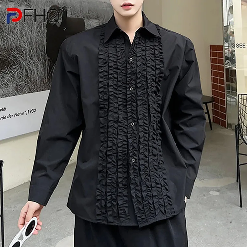 

PFHQ Men's Advanced Shirts Fashion Temperament Solid Color Single Breasted Loose Simple Summer Casual Tops Popular New 21Z4221