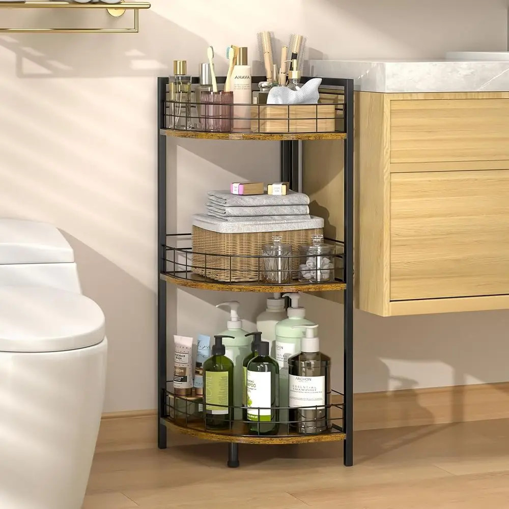 

3-Tier Corner Shelf Stand, Space-Saving for Bathroom and Kitchen Storage