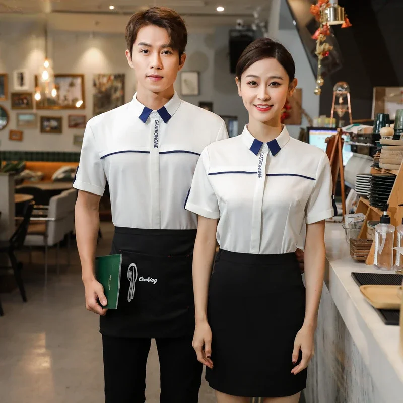 Short Sleeve Fast Food Blouse Hotel Western Restaurant Waiter Overalls Hot Pot Shop Catering Workwear Bakery Tea House Work Wear