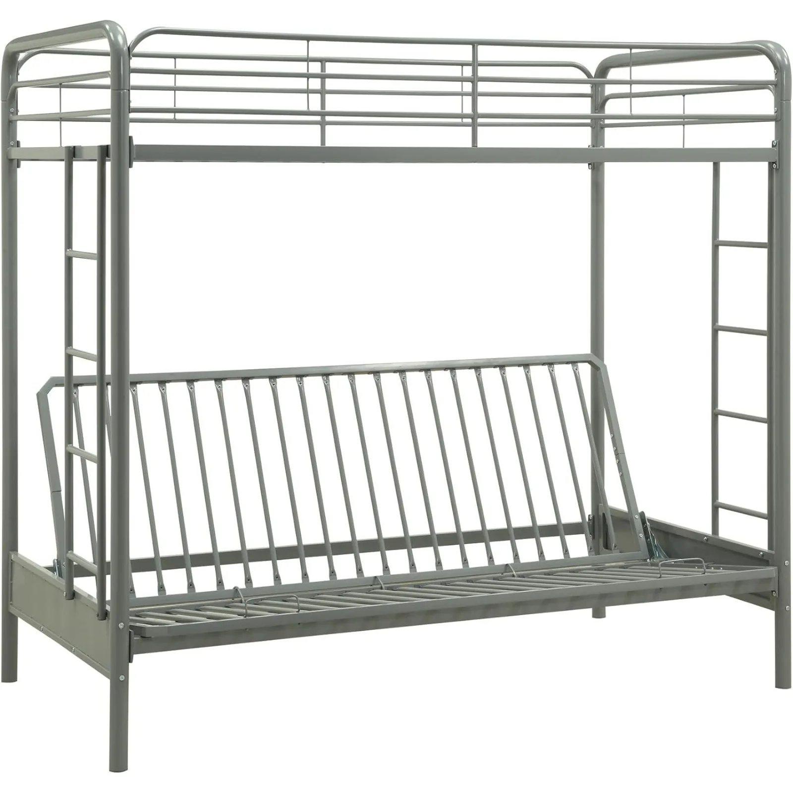 US Dusty Metal Bunk Bed Frame for Kids, Teens, and Adults, With Angled Ladder, High Full Length Guardrail, Smooth Rounded Edges