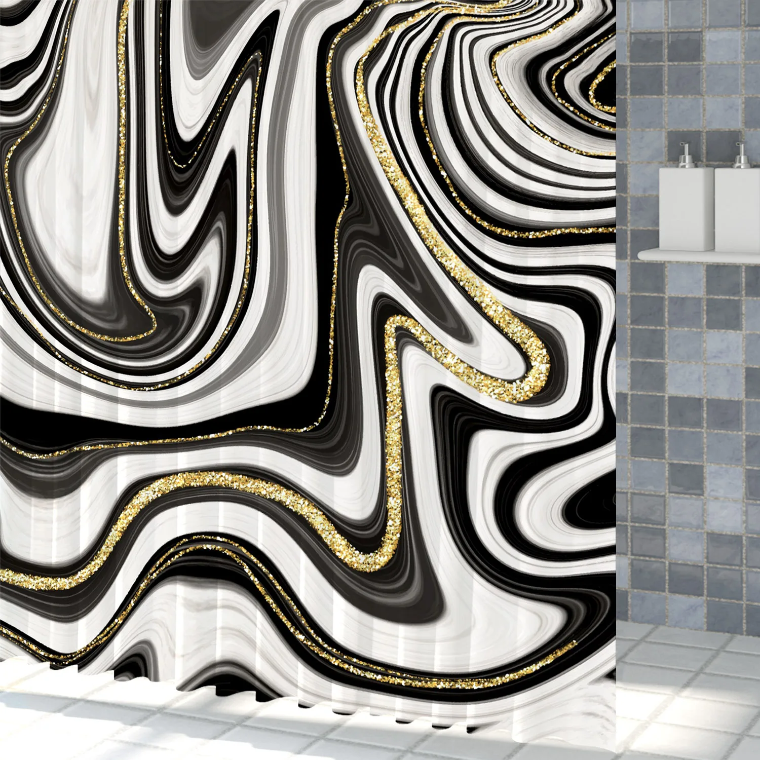 

Мраморный узор, текстура, занавески для душа, абстрактный градиент, водонепроницаемая полиэстеровая занавеска для ванной комнаты, домашний декор с крючками