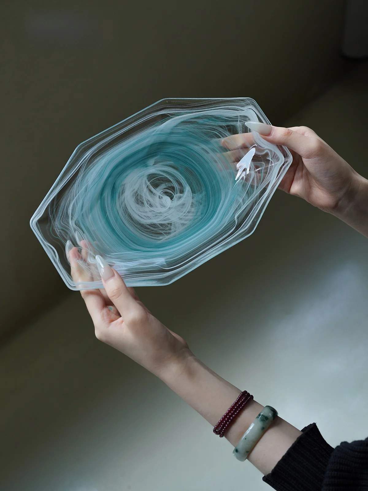 

Тарелка для ужина Cloud Mist Glass, в западном стиле, для фруктовых салатов и бранча, элитная, во французском стиле, прямоугольная, из бессвинцового хрусталя
