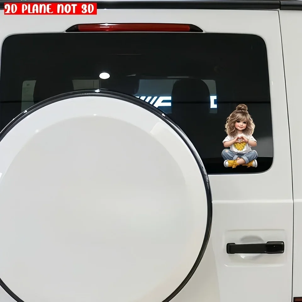 Cute Heart Hand Girl Vinyl Sticker, Glossy Self-adhesive Decal for Car Laptop Wall Smooth Surface Decor