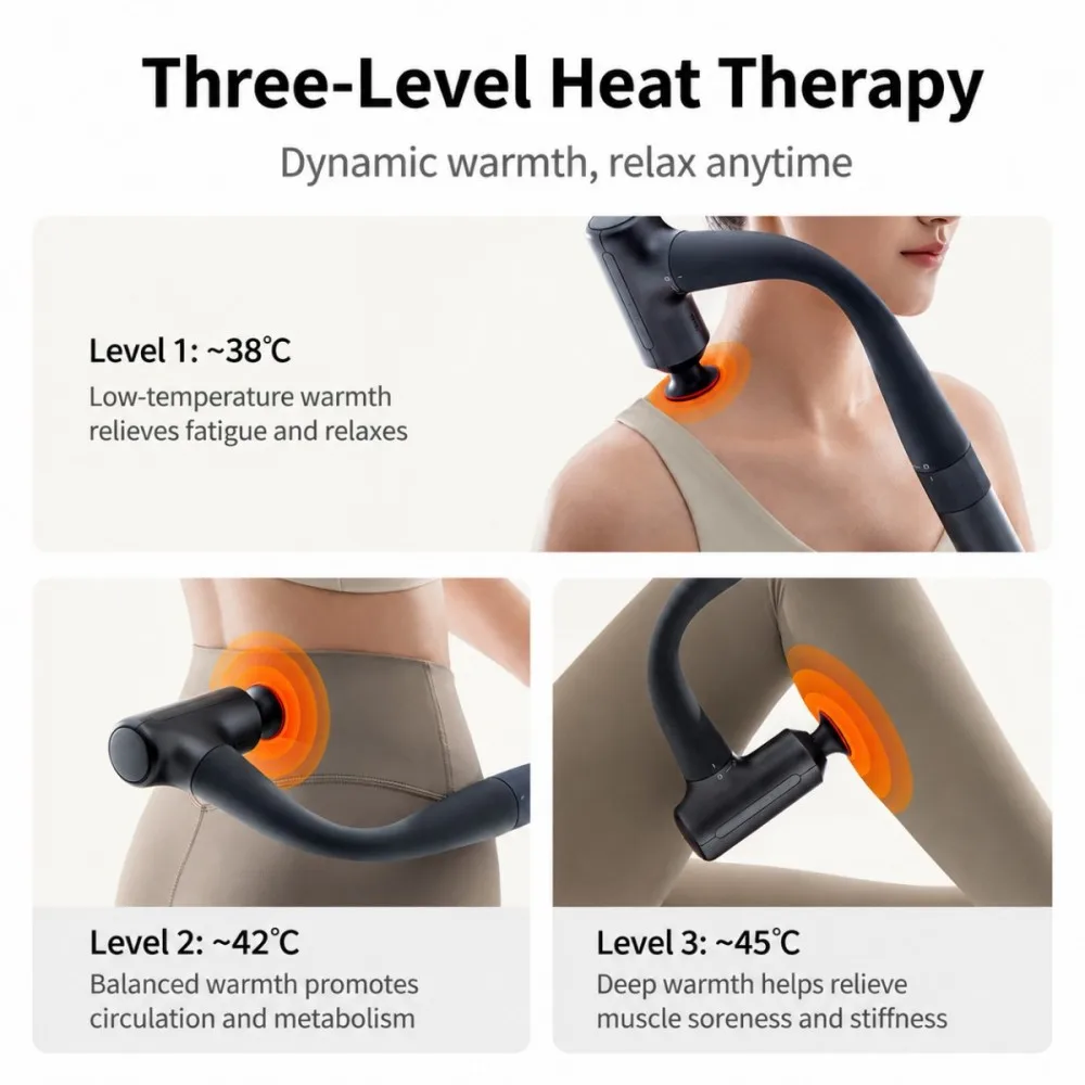 MiJIA Long-Handle Fascia Gun 3 Heat-Compress Edition 12kg High Force Three Heat Settings 1900mAh Battery 3 Massage Heads CN