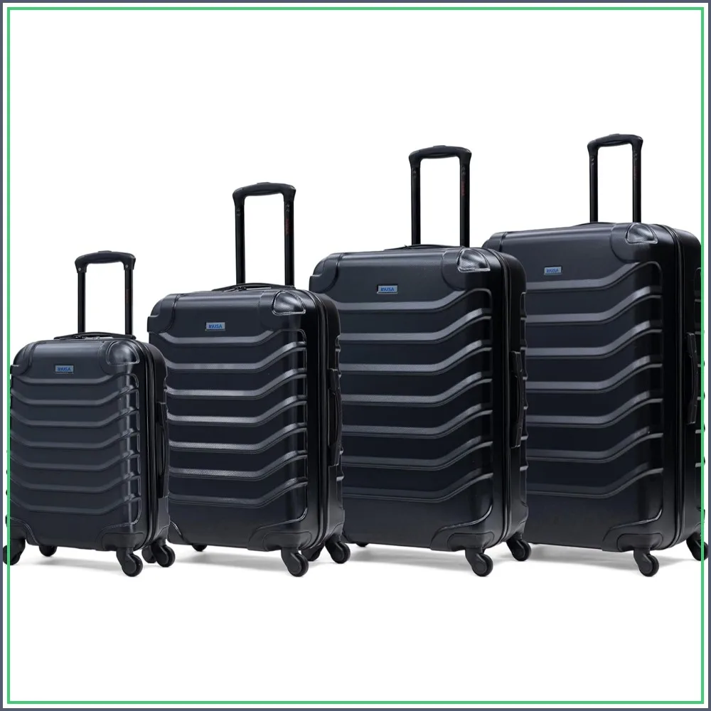 Hardshell Luggage Set 4 Piece with Spinner Wheels, 20-32 Inch Travel Suitcase with Handle, Black